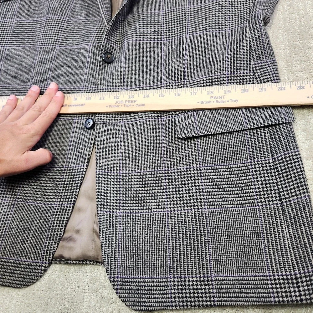 Vintage Ralph Lauren Blazer Men 44L Glen Plaid Tweed Sport Coat Wool Gray